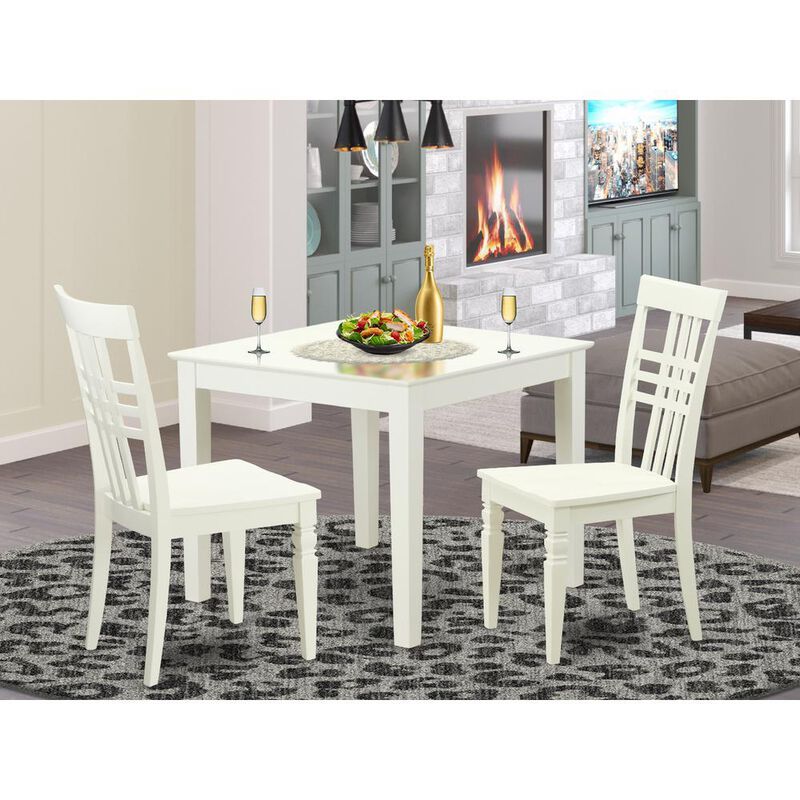 3 PC Kitchen Table and 2 Wood Dining Chairs in Linen White