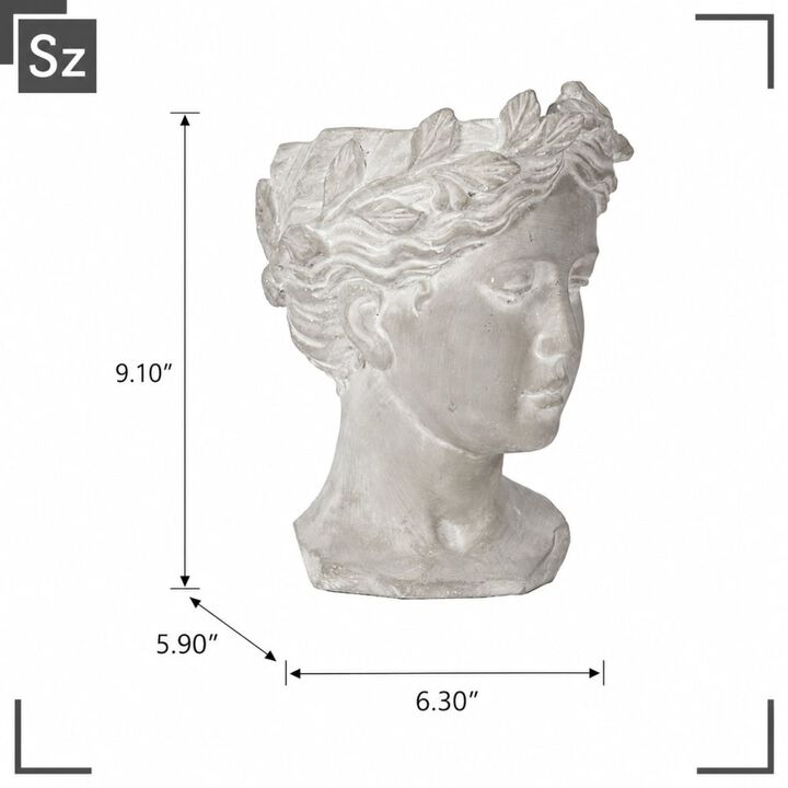 WOW PIONEER Classic Greek Style Cement Head Planter Vase - Ideal for Indoor Outdoor Home Garden Decor, D6 x 9 Inches