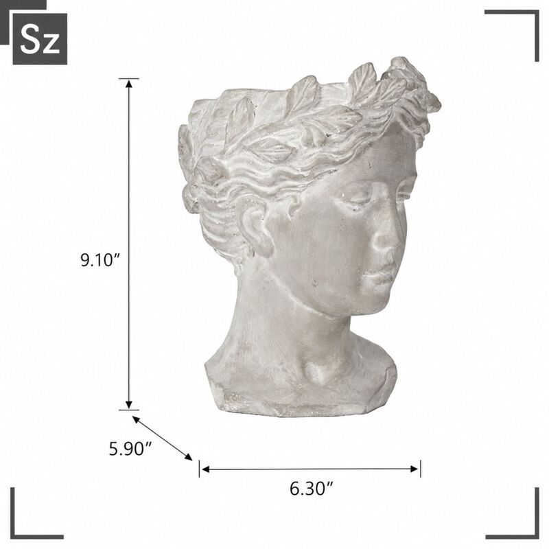 WOW PIONEER Classic Greek Style Cement Head Planter Vase - Ideal for Indoor Outdoor Home Garden Decor, D6 x 9 Inches image number 1