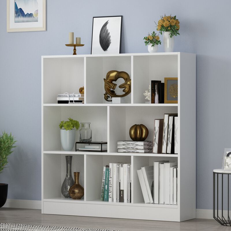 40.9 in. H x 39.4 W White Wood 8-Shelf Freestanding Standard Bookcase Display Bookshelf With Cubes