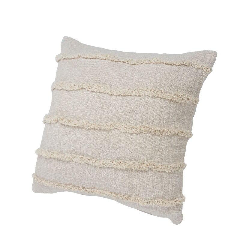 HomeRoots Set of Two Beige Ribbed Cotton Throw Pillow With Fringe image number 4