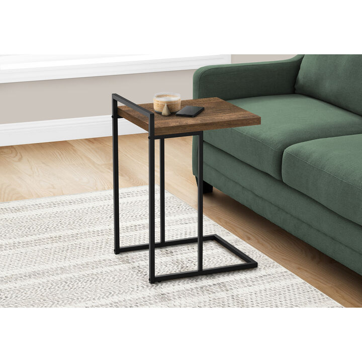 Monarch Specialties I 3630 Accent Table, C-shaped, End, Side, Snack, Living Room, Bedroom, Metal, Laminate, Brown, Black, Contemporary, Modern