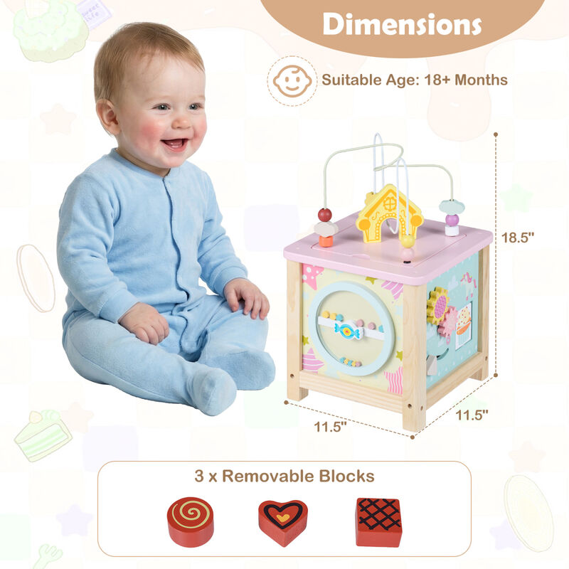 Kids Wooden Activity Cube with Montessori Learning Toys 18+ Months image number 2