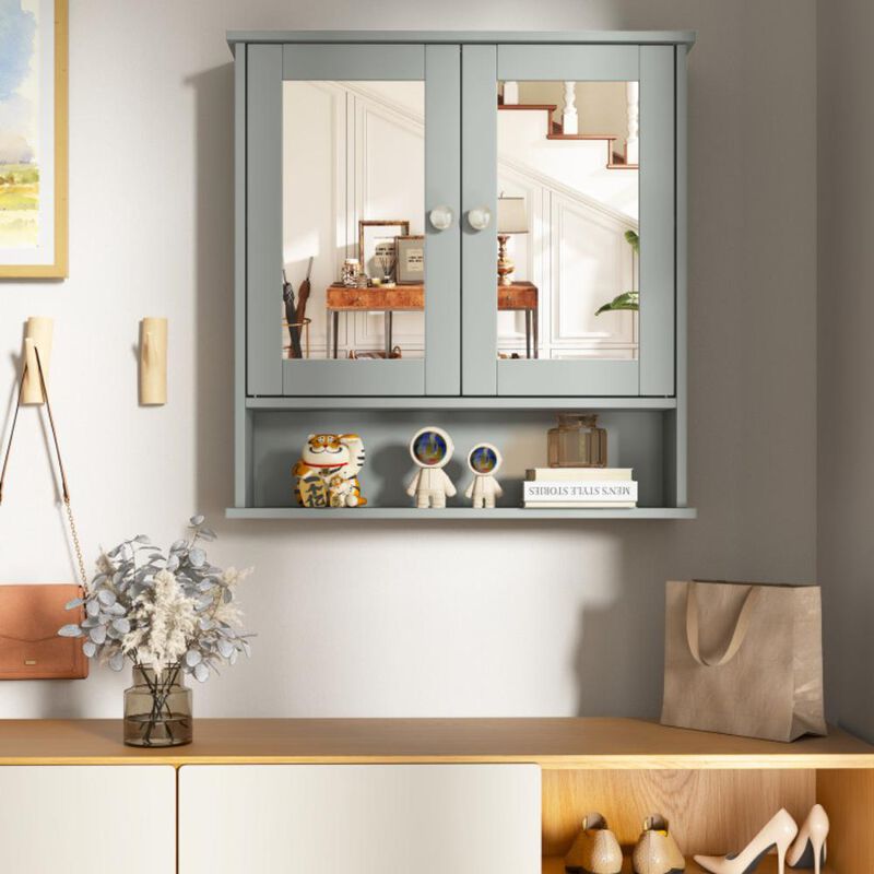Hivvago Double Door Wall-Mounted Bathroom Mirror Cabinet with Storage Shelf