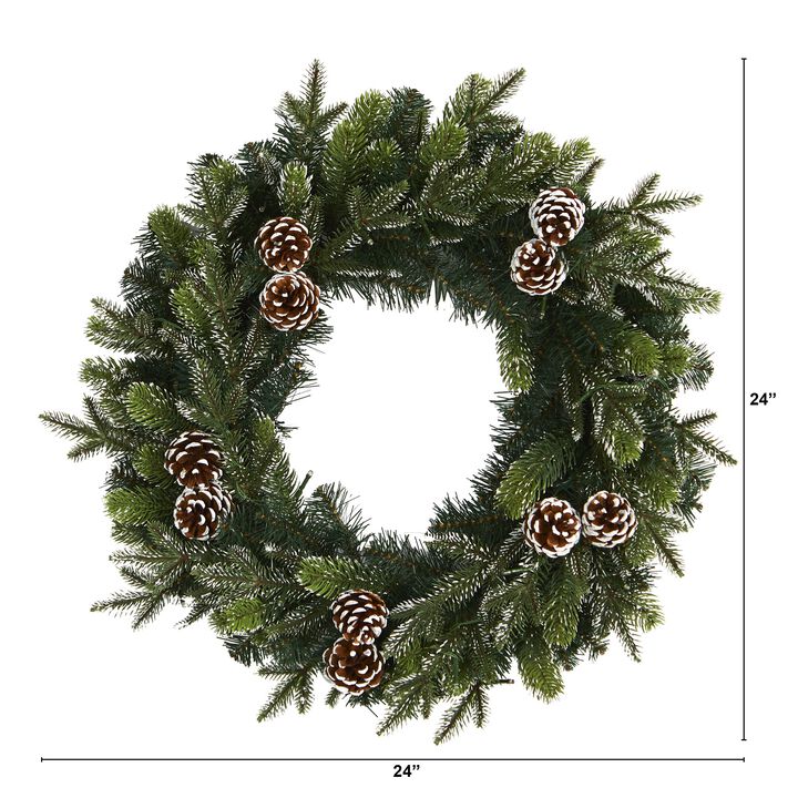 Hivvago 24" Snowed Pinecone Artificial Christmas Wreath with 35 Clear LED Lights