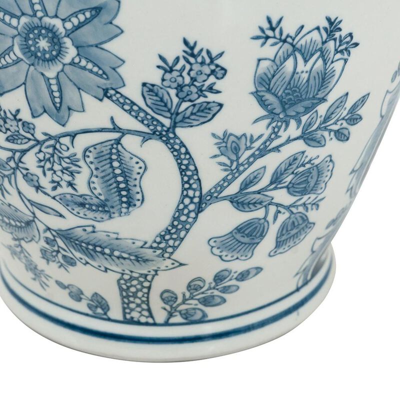 HomeRoots 11" Light Blue And White Floral Round Porcelain Jar image number 4