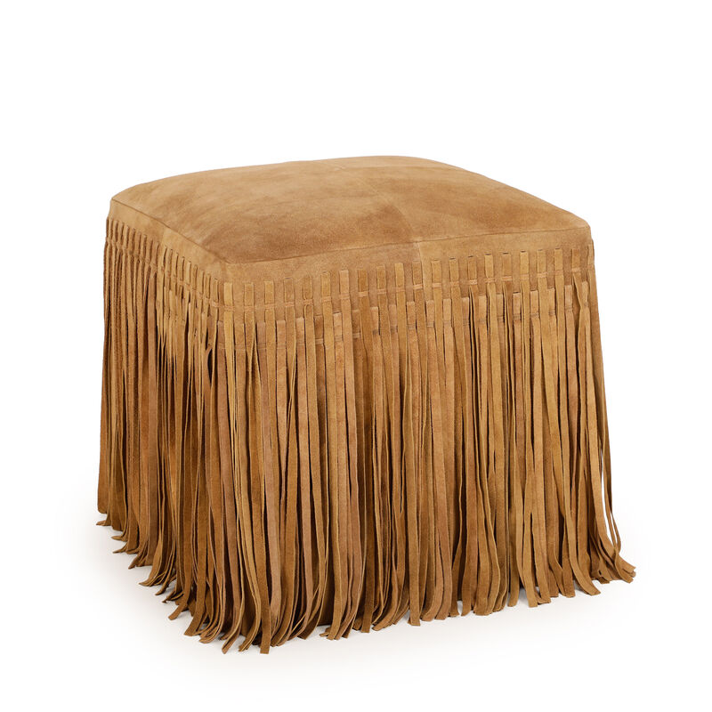 Daphne Square Saddle Brown Suede Fringe Ottoman image number 2