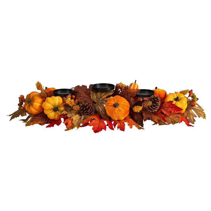 Nearly Natural 36-in Autumn Maple Leaves, Pumpkin and Berries Fall Harvest Candelabrum Arrangement