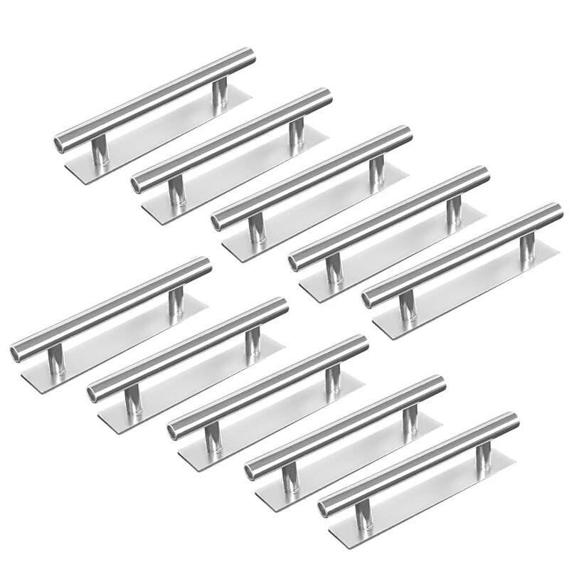 DBTHTSK 10 Pack Self-Stick Push Pull Helper ABS Plastic Wardrobe Handle Instant Cabinet Drawer Furniture Handles (Silver)