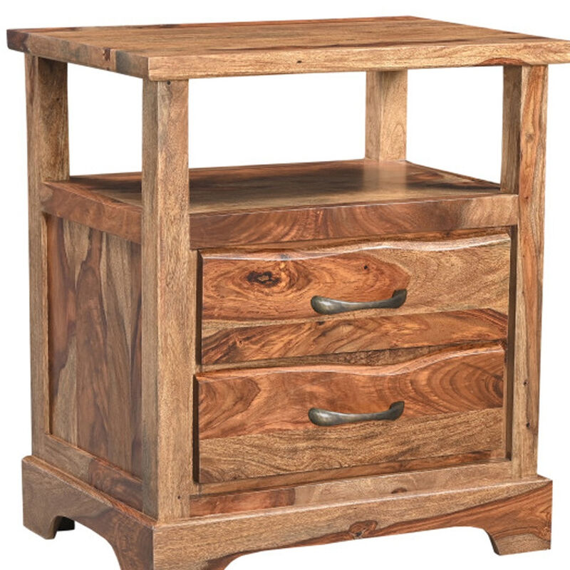 HomeRoots 27" Brown Solid Wood Two Drawer Nightstand image number 4