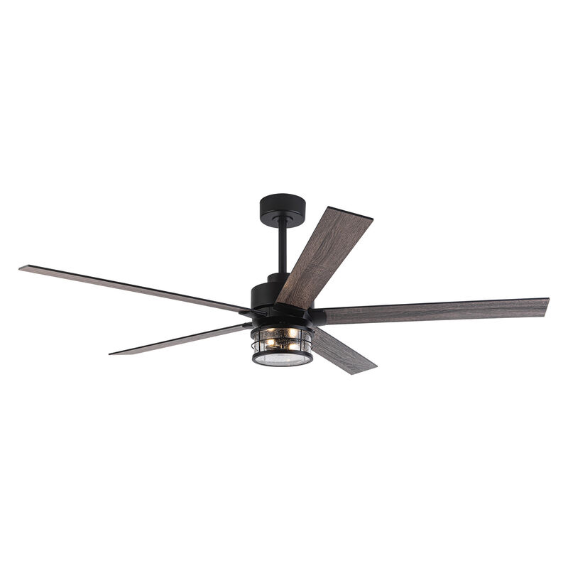 65" Black Wooden 5-Blade Industrial Ceiling Fan with Light and Remote