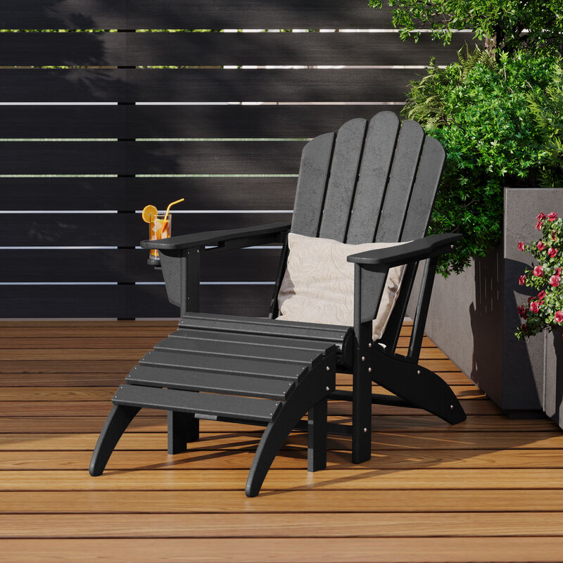 WestinTrends 2-Piece Outdoor Patio HDPE Adirondack Chair With Ottoman and Cup Holder Set