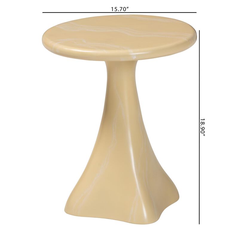 bali & pari Aponi Marbled Resin End Table - Sculptural Side Table with Round Top and Pedestal Base, Modern Contemporary Statement Furniture, Cream