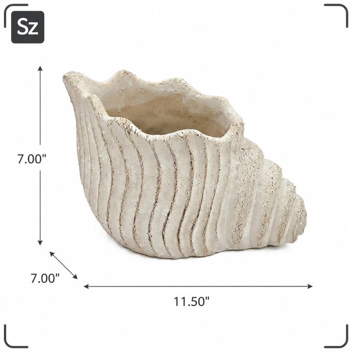 WOW PIONEER Nautilus Shell Decorative Planter Sand Cement Construction Textured Finish for Succulents Herbs Coastal Home Decor