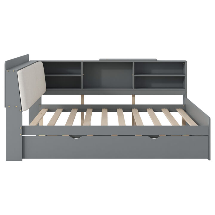 Merax Platform Bed with Trundle and Storage Headboard