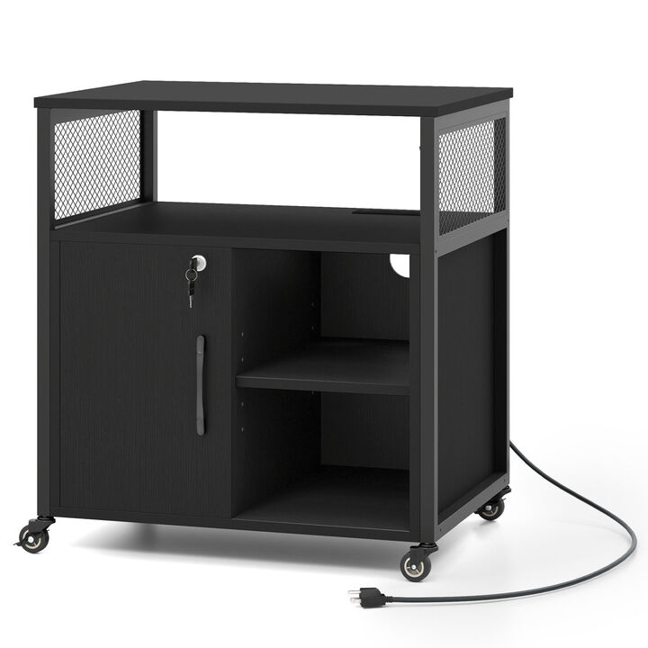 File Cabinet with Charging Station, Cable Management and Rolling Wheels