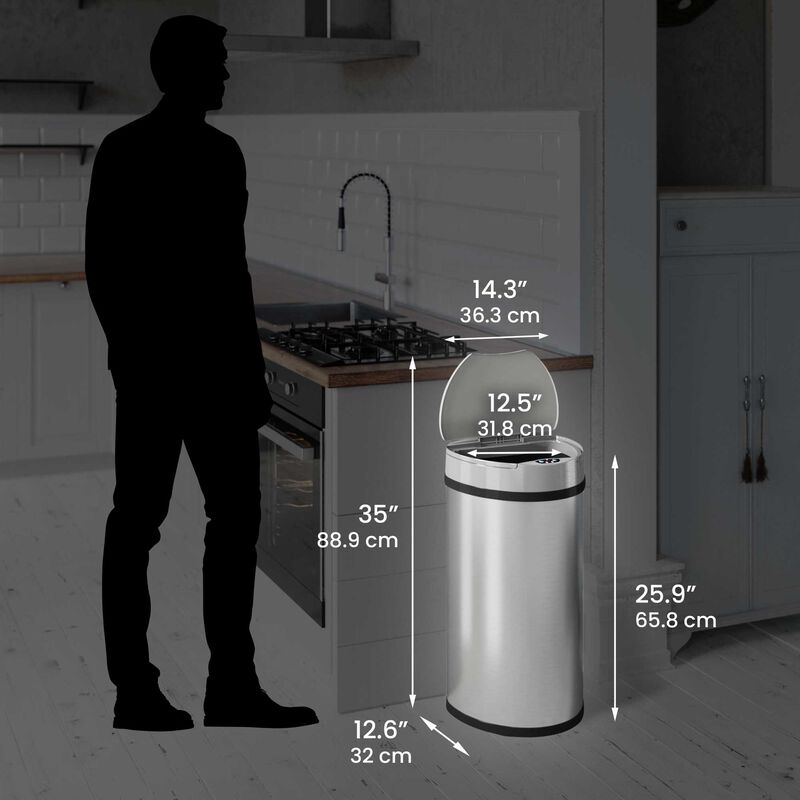 iTouchless 13 Gallon Semi-Round Stainless Steel Sensor Trash Can