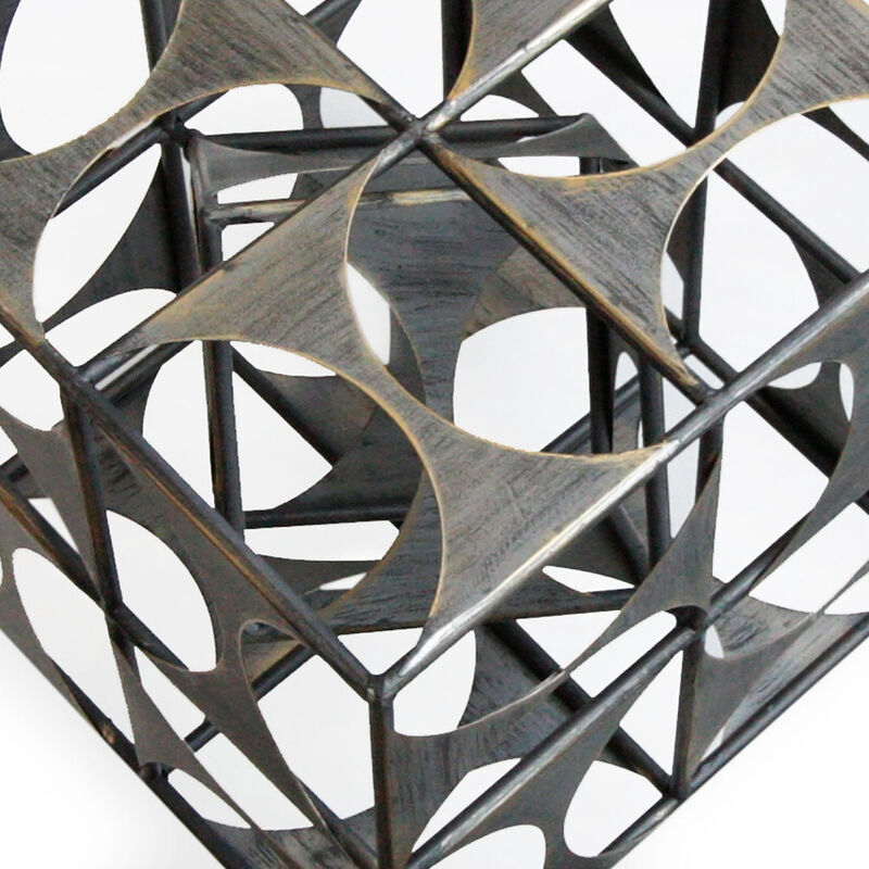 HomeRoots 20" Gray Metal Geo Cube Tabletop Sculpture image number 2