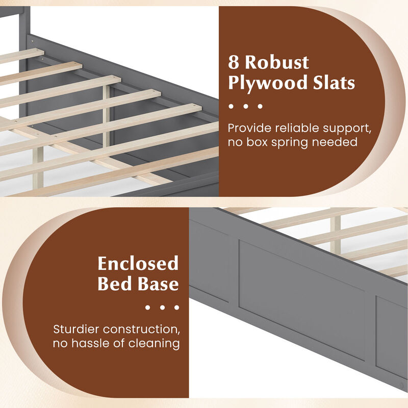 Full Wood Platform Bed Frame with Built-In Storage Drawers image number 6