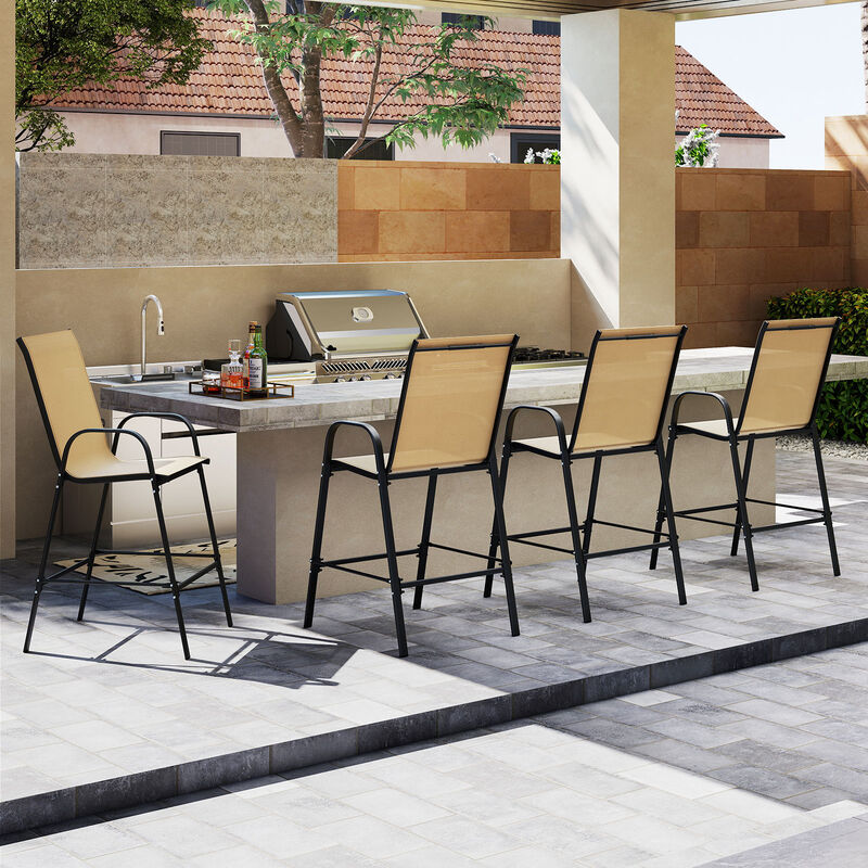 Set of 2 Patio Bar Height Stools with Fabric Seat and Armrests image number 5