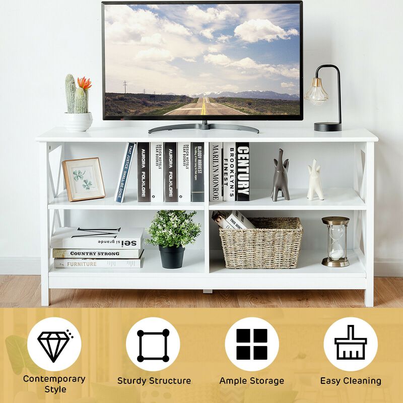 Wooden TV Stand Entertainment for TVs up to 55 Inch with X-Shaped Frame