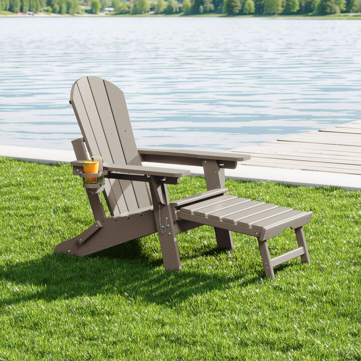 WestinTrends Folding Adjustable Adirondack Chair with Retractable Ottoman and Cup Holder