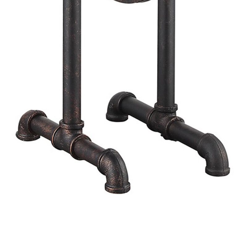 34 Inch Table Lamp, Drum Mesh Shade, Metal Base, Rustic Bronze Finish - Benzara