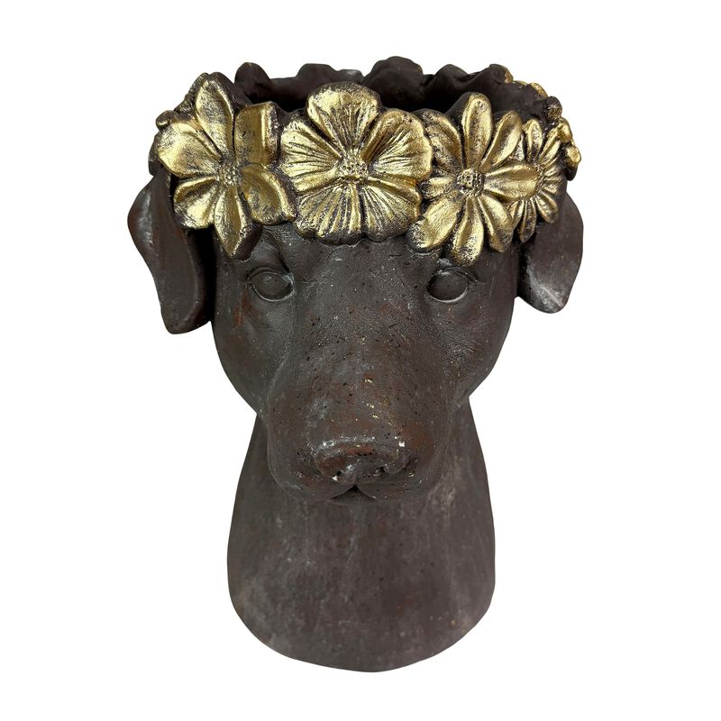 Dog Bust Planter Brown Gold Distressed 1325 In Magnesium Oxide Pot image number 1