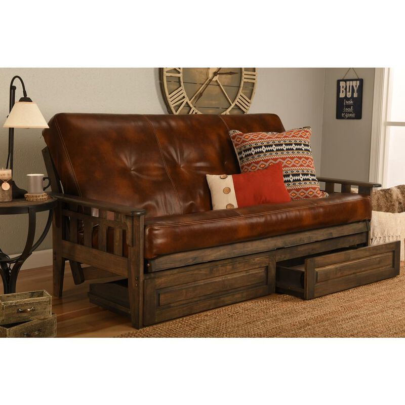 Tucson Frame-Rustic Walnut Finish-Oregon Trail Saddle Mattress-Storage Drawers