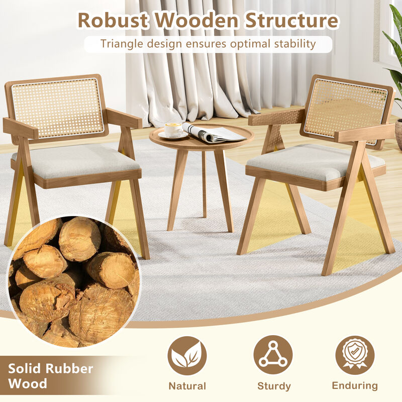 Coastal Style Rattan Accent Chairs with Cushions and Rubber Wood Legs, Set of 2