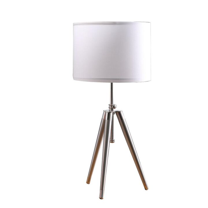 Hivvago 34" Silver Metal Adjustable Tripod Table Lamp With White Round Shade