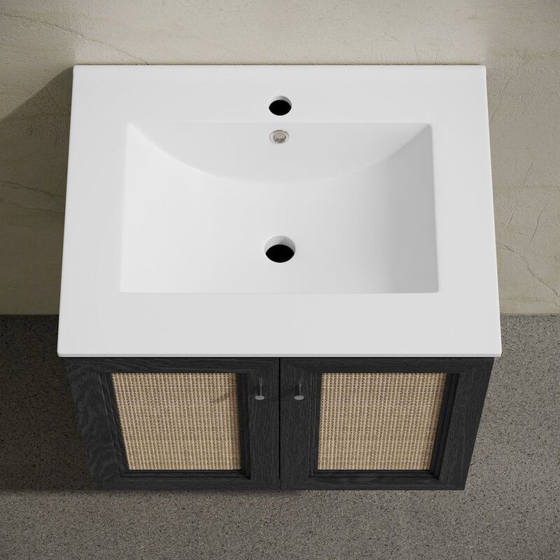 24" Wall-Mounted Bathroom Vanity in Black Oak with Single Faucet Hole Vanity Top image number 7