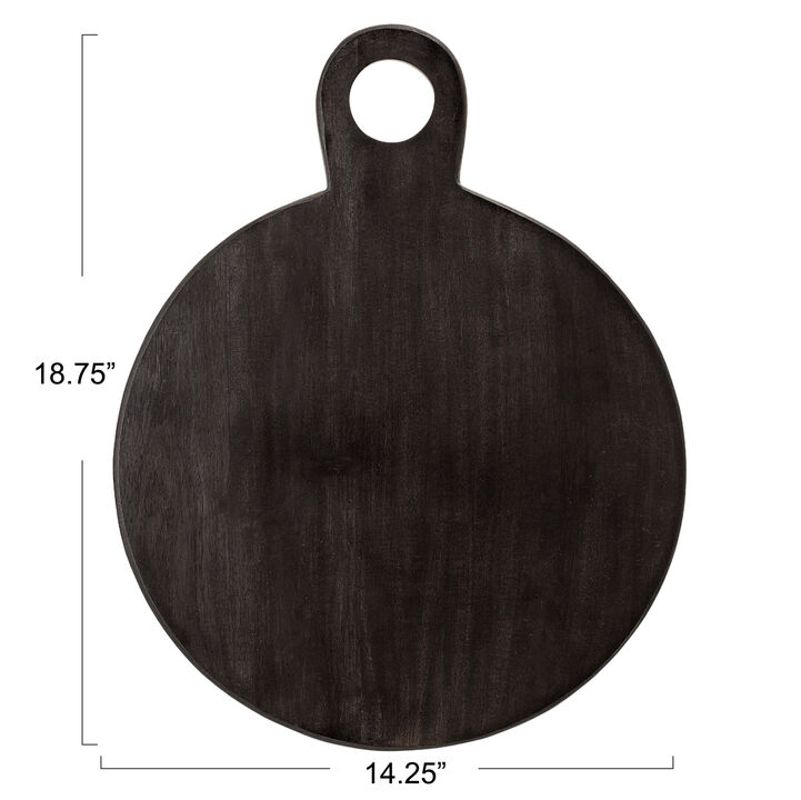 Round Mango Wood Cheese and Cutting Board with Circle Handle, Black