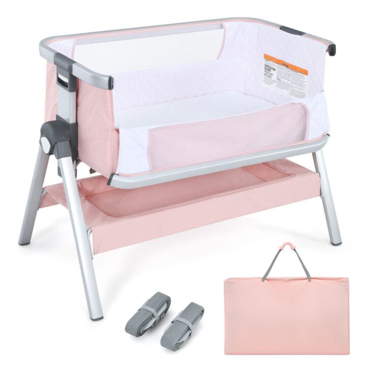 Hivago Baby Bassinet Bedside Sleeper with Storage Basket and Wheel for Newborn