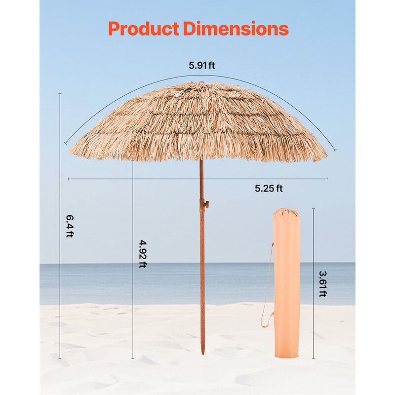 Thatched Patio Umbrella with Tilt, Hawaiian Style Beach Parasol for Pool & Garden image number 2