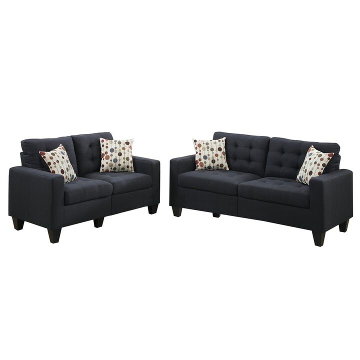 Living Room Furniture 2pc Sofa Set Black Polyfiber Tufted Sofa Loveseat w Pillows Cushion Couch Solid pine