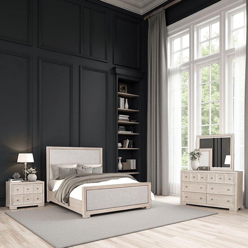 Kizie 5pc Queen Bedroom Set with 2 XL Nightstands, Tawny Brown, Gray - Benzara