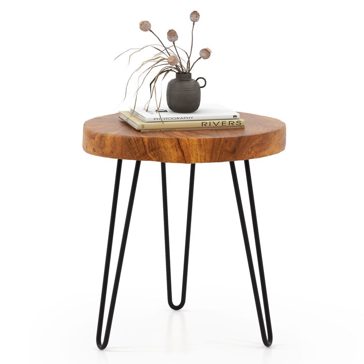 Round Reclaimed Recycled Teak Wood End Table