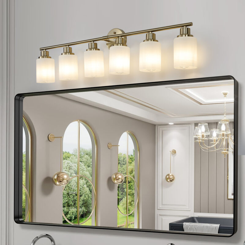 ELEMENT ACE 39 Inch 6-Light Wall Mounted Vanity Lighting Fixture with Frosted Glass Shades for Bathroom Dressing Room Hallway Indoor Decorative Illumination image number 3
