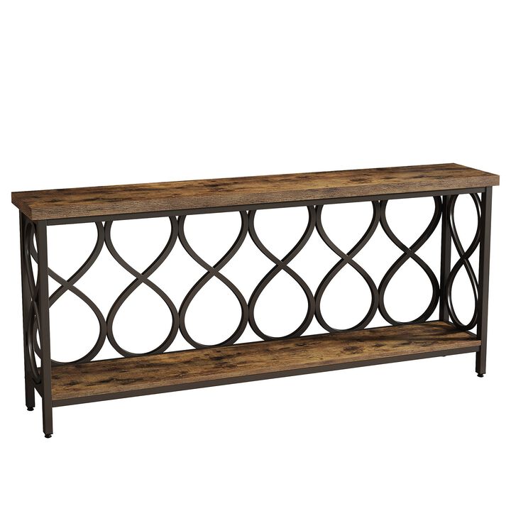 Industrial 2-Tier Sofa Table, Rustic Brown Console Table for Entryway
