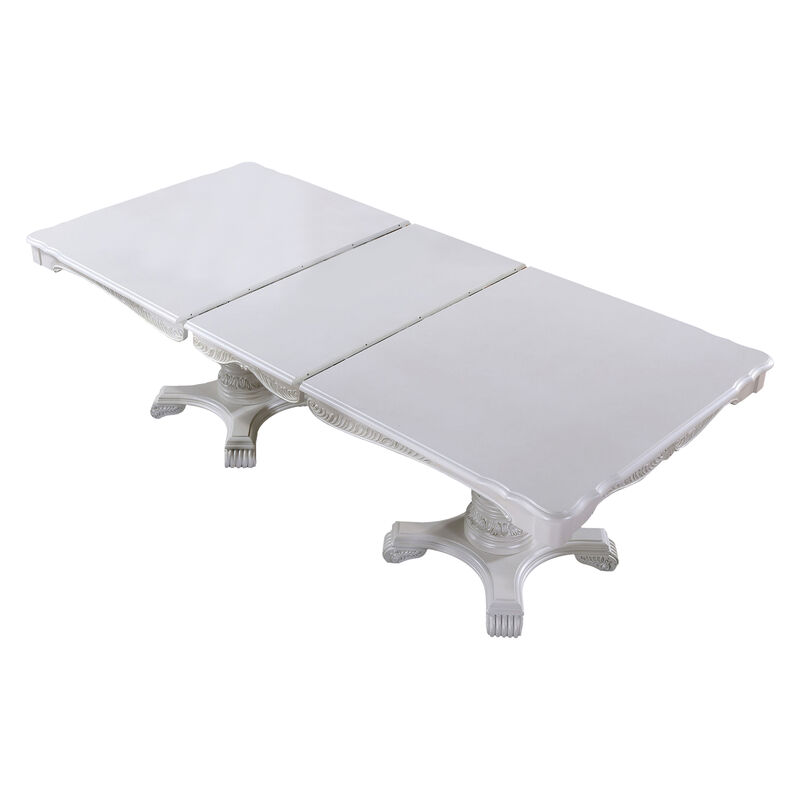 Zenie Dining Table, Extension Leaf, 77-95 Inch, Classic White Solid Wood image number 2