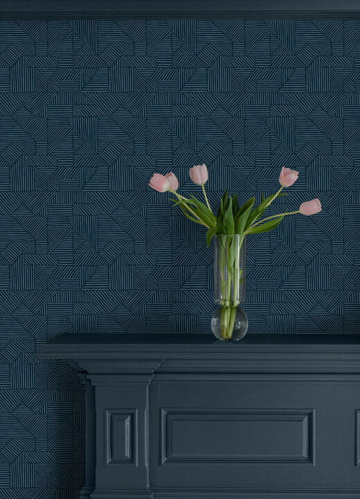 Crescendo Dark Blue Block Geometric Wallpaper (Set of 2)