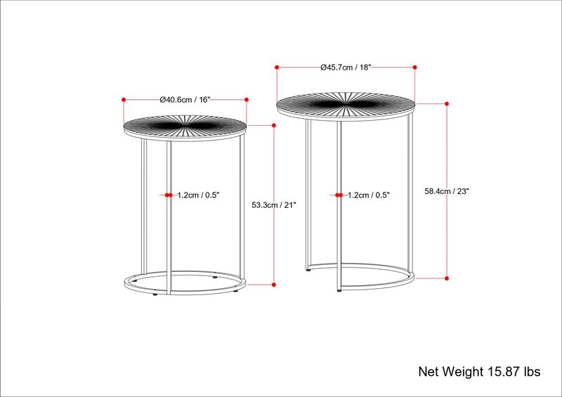 Drake Contemporary 18 inch Wide Metal Nesting table in Antique Nickel, Antique Copper, Fully Assembled
