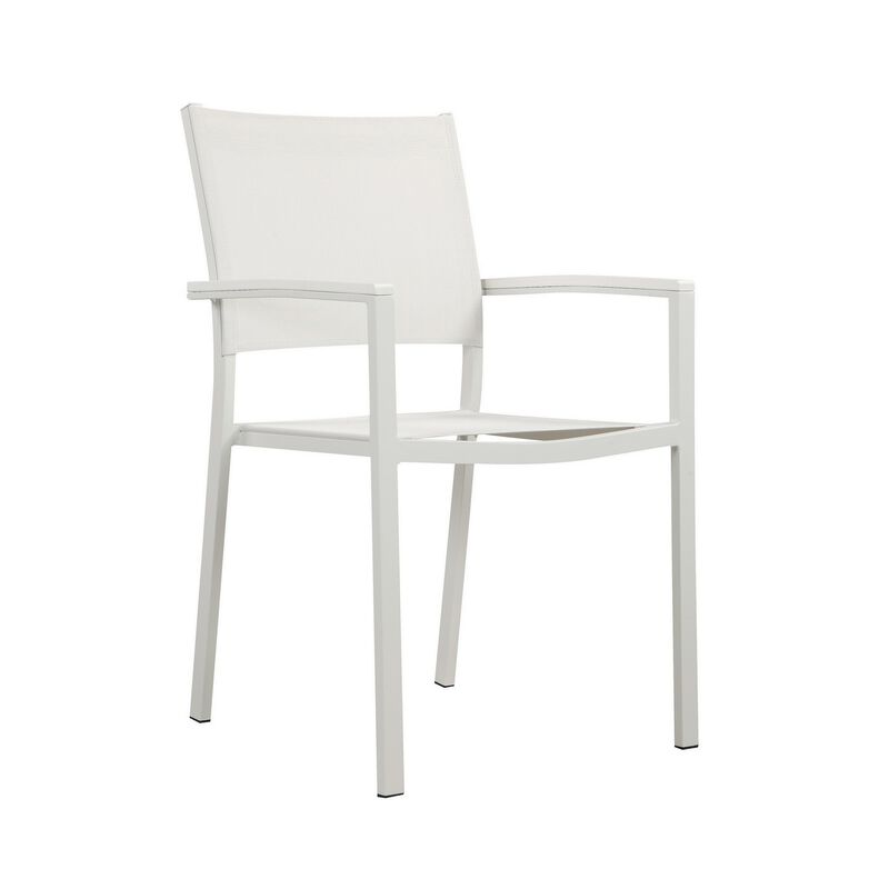 Fifi 21 Inch Set of 6 Dining Chairs, Aluminum Frames, Pure White Fabric-Benzara