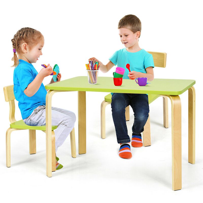 3 Piece Kids Wooden Activity Table and 2 Chairs Set
