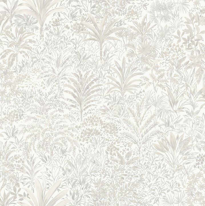 Meilani White & Silver Palm Landscape Wallpaper