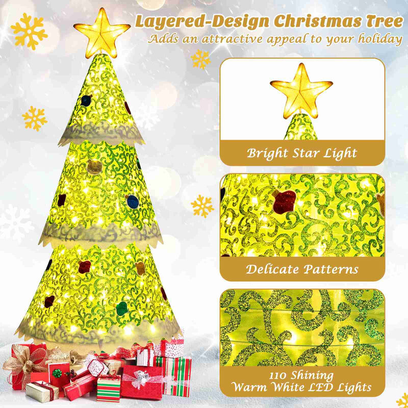 4.6 Feet Pre-Lit Pop-up Christmas Tree with 110 Warm Lights-Green