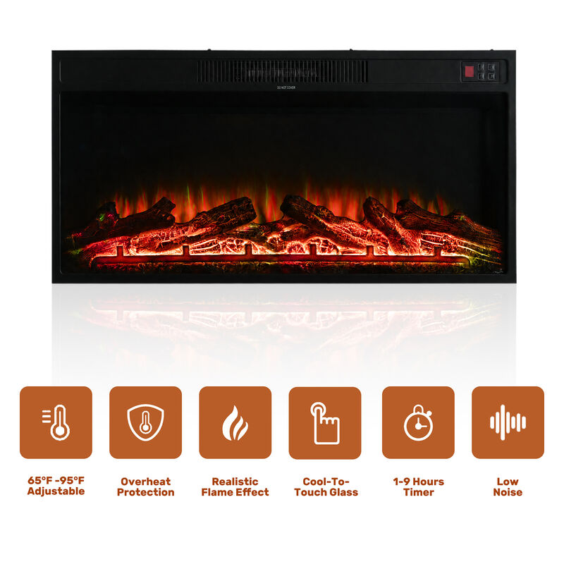 Mondawe 36-Inch Recessed Linear Electric Fireplace, ETL Certified, 750W/1500W Heat, Remote & Timer image number 7