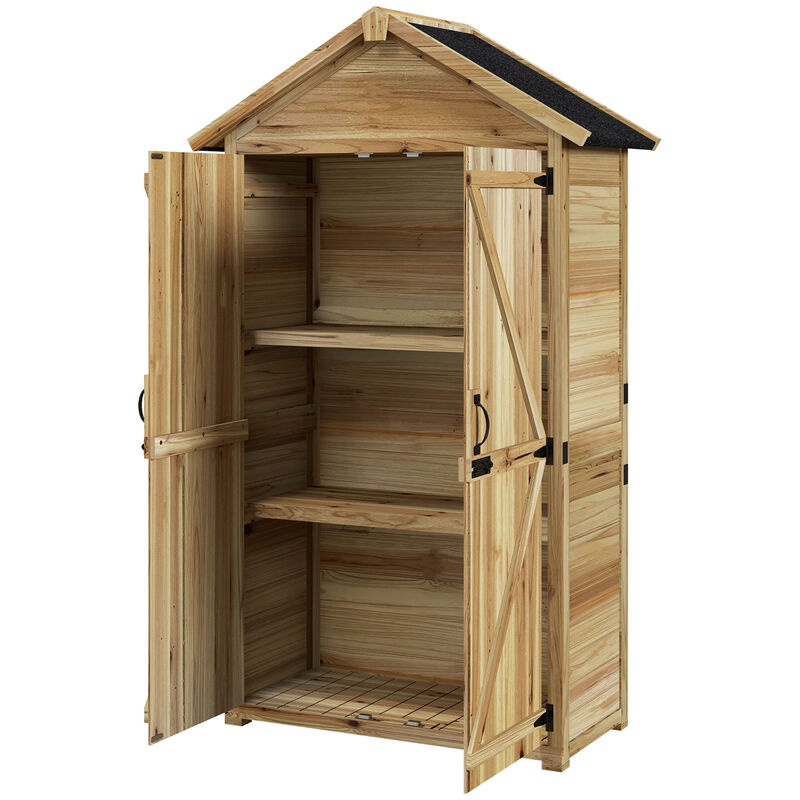 Outsunny Outdoor Storage Cabinet with Asphalt Roof Lockable Doors Natural