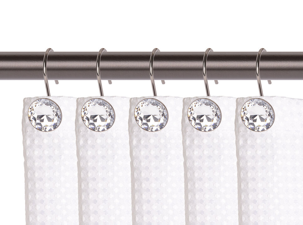 Utopia Alley Rust-Resistant Metal Shower Curtain Hooks with Large Crystal, Set of 12